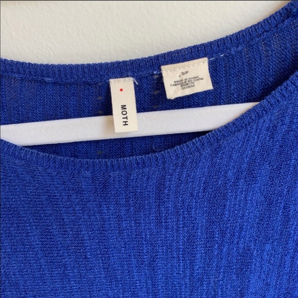 Anthropologie Moth Blue Knit Sheer Detail Blouse - Picture 5 of 6